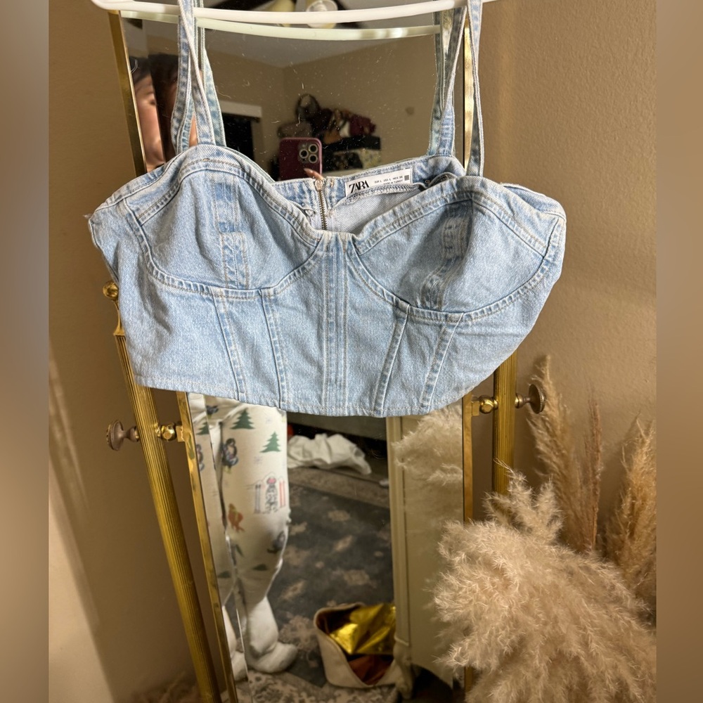 Zara denim bralette crop top. Zip up.
